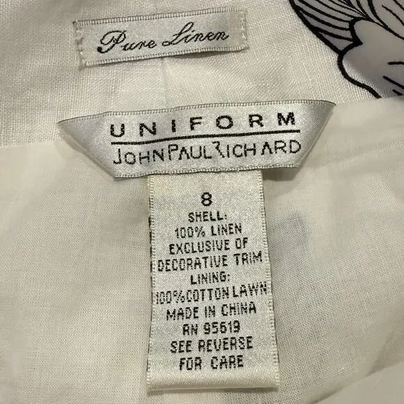 John Paul Richard 100% Linen Floral Skirt Black White Midi 8 Boho Cottage Chic - Picture 4 of 7